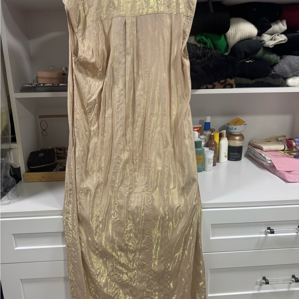 CALI Metallic Gold Sleeveless Shirt Dress - Picture 3 of 4